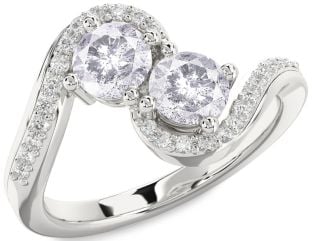 Salt & Pepper Diamond Silver Round Two Stone Ring