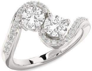Diamond White Sapphire Silver Round Two Stone Ring