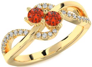 Diamond Fire Opal Gold Silver Round Two Stone Ring