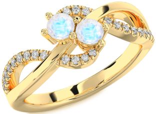 Diamond Moonstone Gold Round Two Stone Ring