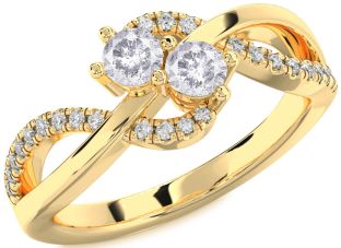 Salt & Pepper Diamond Gold Round Two Stone Ring