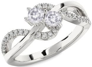 Salt & Pepper Diamond Silver Round Two Stone Ring
