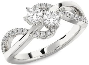 Diamond White Sapphire Silver Round Two Stone Ring