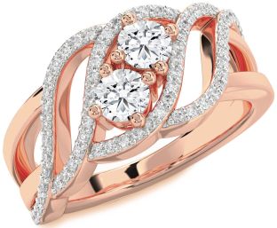 Diamond Rose Gold Knot Round Two Stone Ring