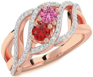 Diamond Rose Gold Knot Round Two Stone Promise Ring