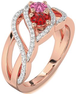 Diamond Rose Gold Knot Round Two Stone Promise Ring