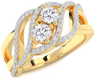 Diamond Gold Knot Round Two Stone Ring