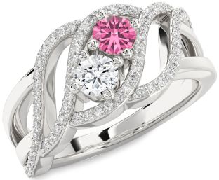 Diamond Silver Knot Round Two Stone Promise Ring