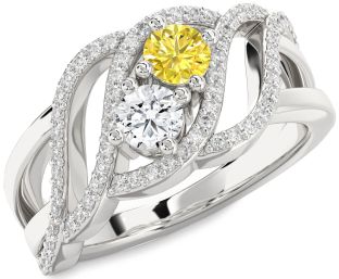 Diamond Silver Knot Round Two Stone Promise Ring