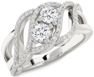 Diamond White Gold Knot Round Two Stone Ring