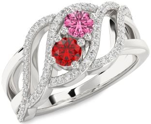 Diamond White Gold Knot Round Two Stone Promise Ring