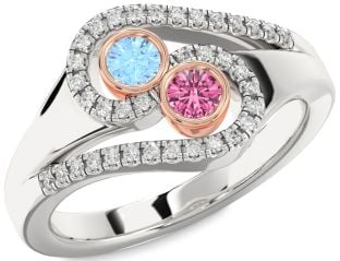 Diamond White Rose Gold Round Two Stone Promise Ring