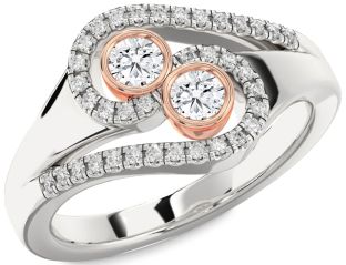 Diamond Silver & 10K Rose Gold Round Two Stone Ring