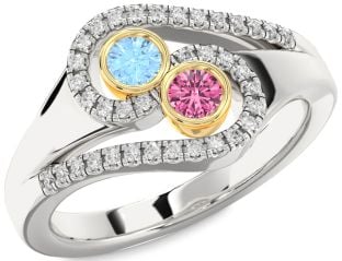 Diamond Silver & 10K gold Round Two Stone Promise Ring