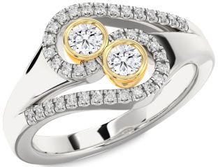 Diamond Silver & 10K gold Round Two Stone Ring