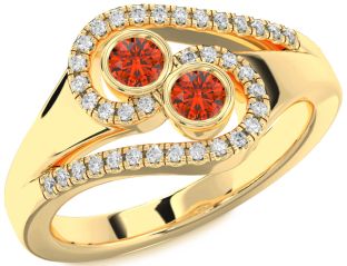 Diamond Fire Opal Gold Silver Round Two Stone Ring