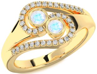 Diamond Moonstone Gold Round Two Stone Ring