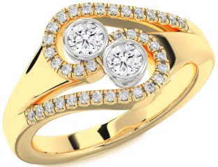 Diamond White Yellow Gold Round Two Stone Ring