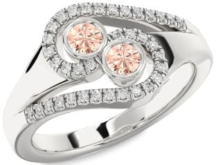 Diamond Morganite Silver Round Two Stone Ring