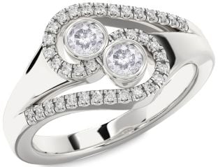 Salt & Pepper Diamond Silver Round Two Stone Ring