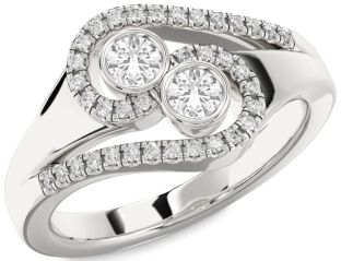 Diamond White Sapphire Silver Round Two Stone Ring