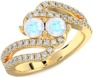 Diamond Moonstone Gold Round Two Stone Ring