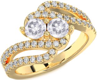 Salt & Pepper Diamond Gold Round Two Stone Ring