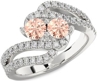 Diamond Morganite Silver Round Two Stone Ring