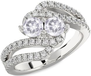 Salt & Pepper Diamond Silver Round Two Stone Ring