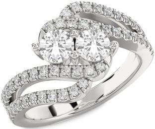 Diamond White Sapphire Silver Round Two Stone Ring