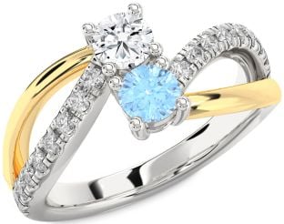 Diamond Silver & 10K gold Round Two Stone Promise Ring