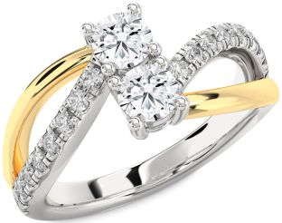Diamond Silver & 10K gold Round Two Stone Ring