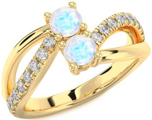Diamond Moonstone Gold Round Two Stone Ring
