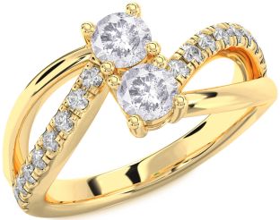 Salt & Pepper Diamond Gold Round Two Stone Ring
