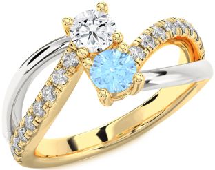Diamond White Yellow Gold Round Two Stone Promise Ring