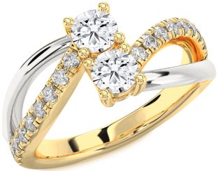Diamond White Yellow Gold Round Two Stone Ring