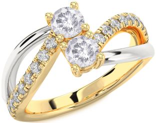 Salt & Pepper Diamond Gold Silver Round Two Stone Ring