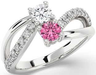 Diamond Silver Round Two Stone Promise Ring