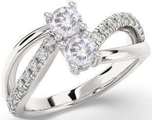 Salt & Pepper Diamond Silver Round Two Stone Ring