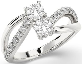 Diamond White Sapphire Silver Round Two Stone Ring