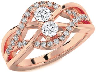 Diamond Rose Gold Knot Round Two Stone Ring