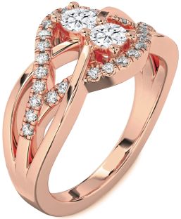 Diamond Rose Gold Knot Round Two Stone Ring