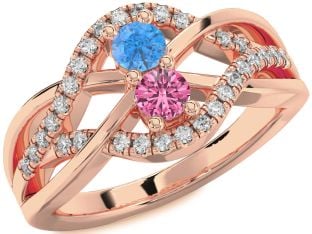Diamond Rose Gold Knot Round Two Stone Promise Ring