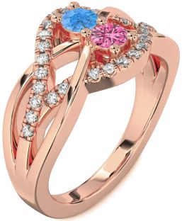 Diamond Rose Gold Knot Round Two Stone Promise Ring