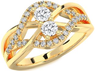 Diamond Gold Knot Round Two Stone Ring