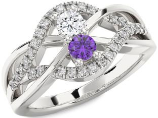 Diamond Silver Knot Round Two Stone Promise Ring