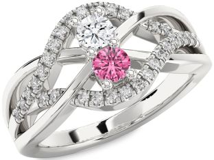 Diamond Silver Knot Round Two Stone Promise Ring