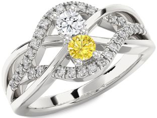 Diamond Silver Knot Round Two Stone Promise Ring