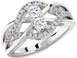 Diamond White Gold Knot Round Two Stone Ring