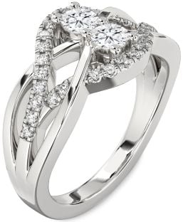 Diamond White Gold Knot Round Two Stone Ring